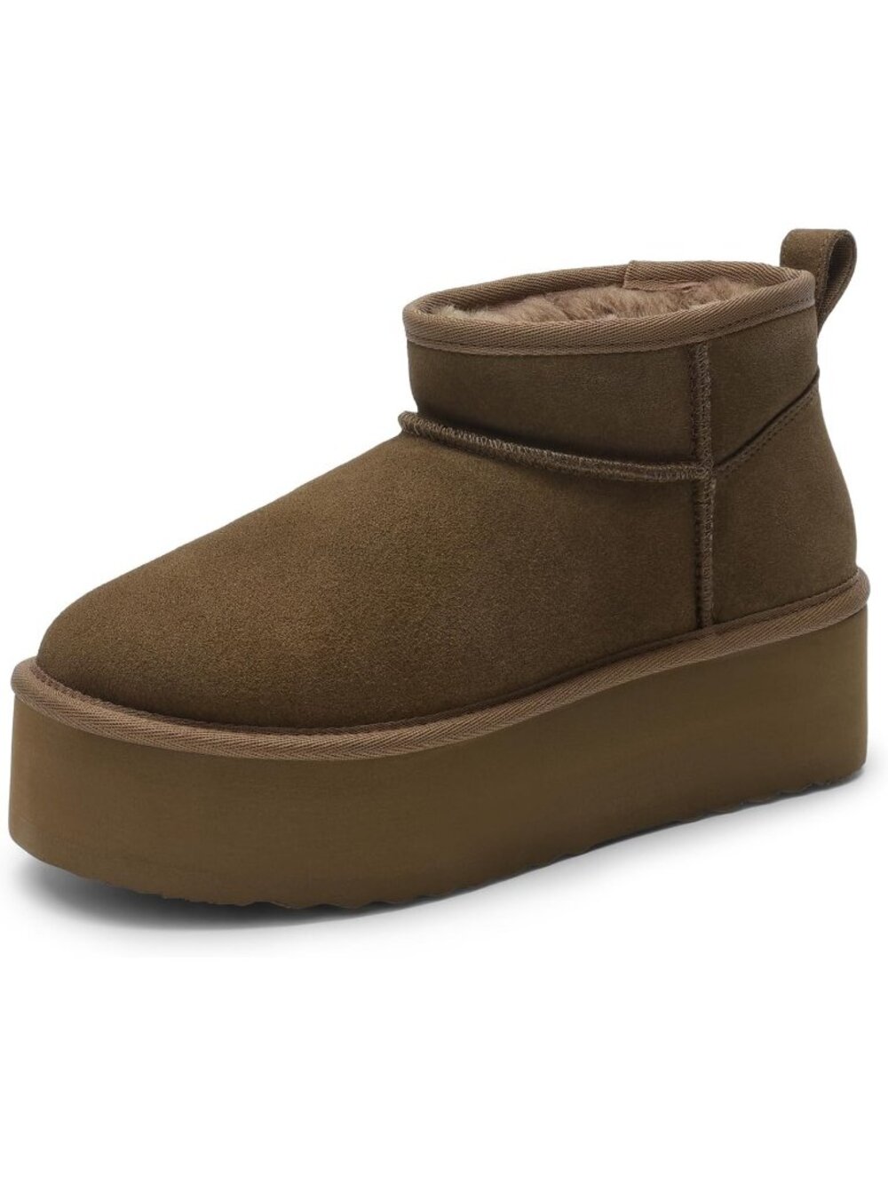 Women's Taupe Stylish Suede Fuzzy Lined Mini Thick faux fur Fuzzy Ankle Booties